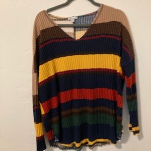 White Birch Long sleeve Striped Sweater tunic Waffle Style